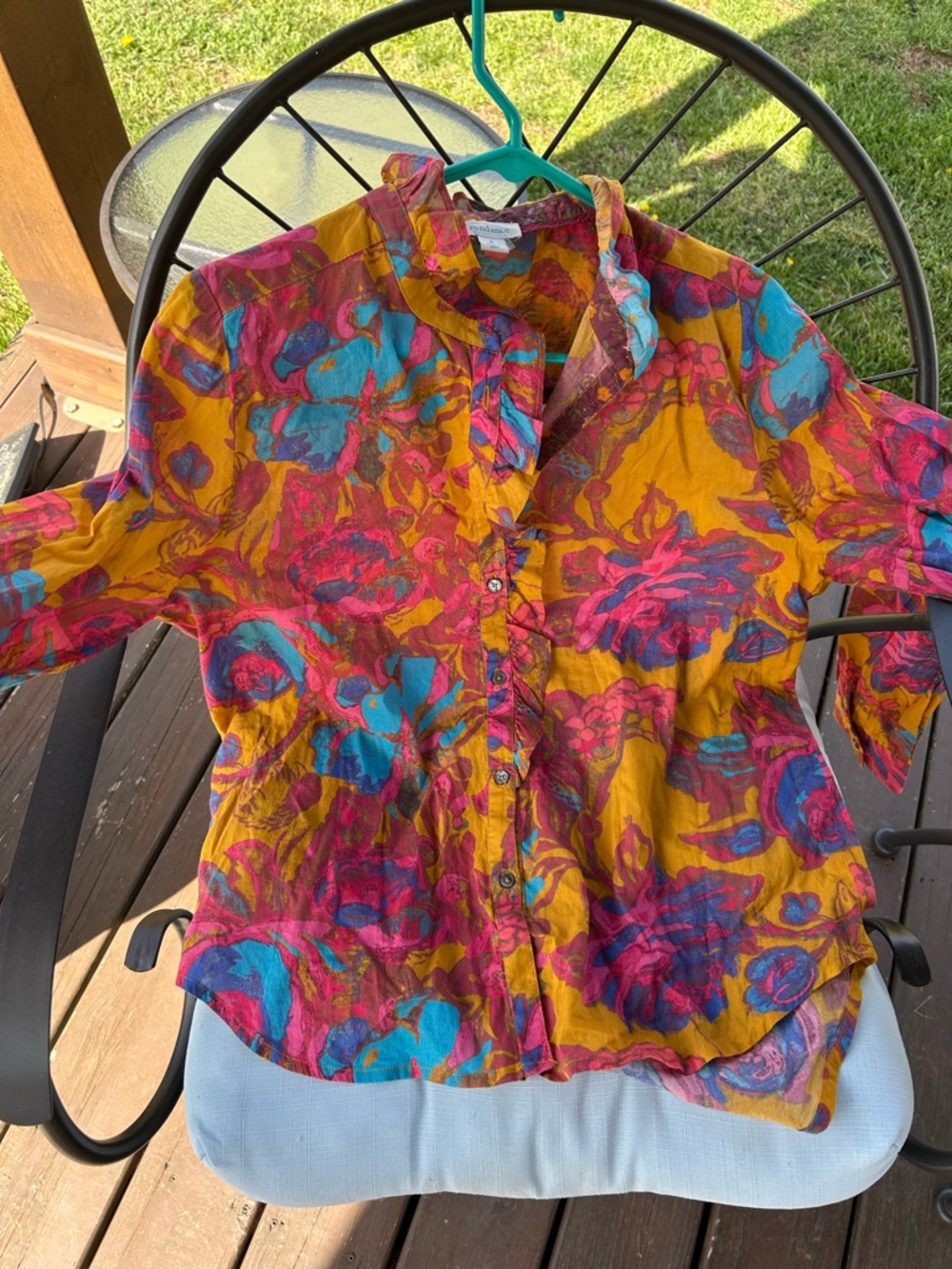 Sundance Mustard Floral Ruffle Button-Front Blouse - Picture 3 of 5